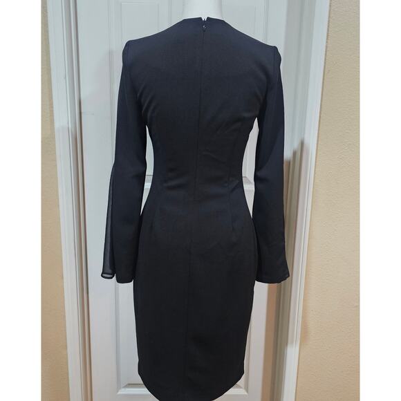 Calvin Klein Black Sheath Dress Sheer Bell Sleeves Size 2 - Picture 5 of 9